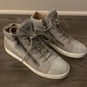 Giuseppe Zanotti High Top Grey Suede and Leather Sneakers, Womens Size 38.5/8.5